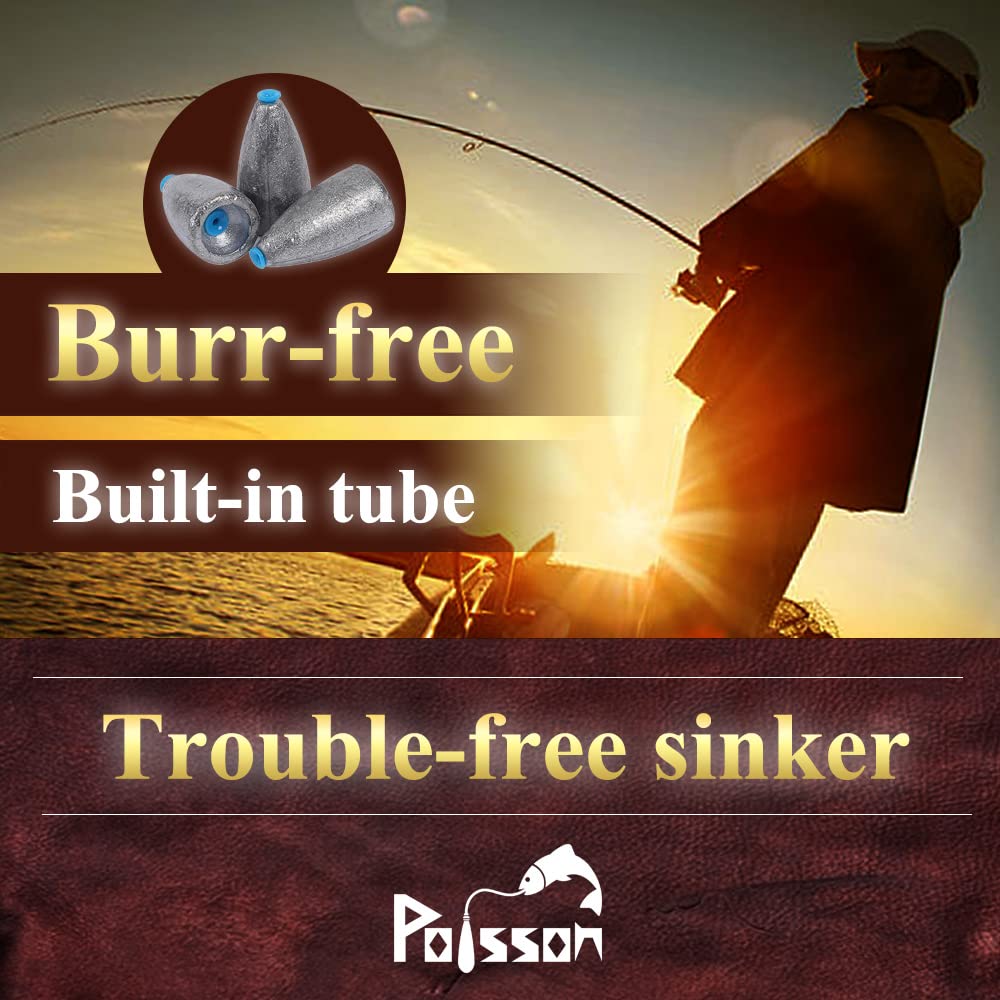 Poisson Bullet Sinker Burr-free Built-in tube Lead Worm Fishing Sinker Weight (0.7 oz 20 pcs)
