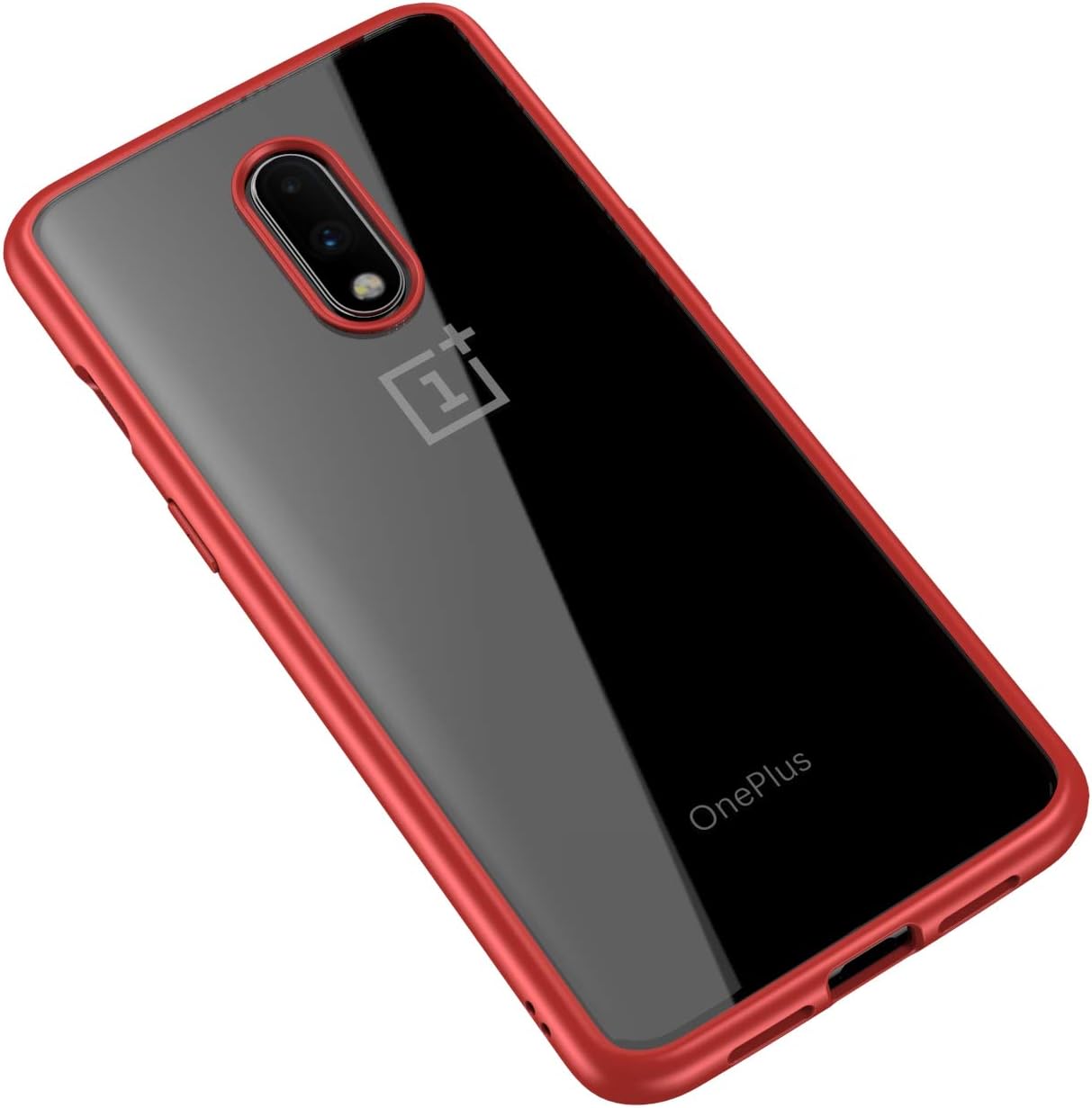 Conelz oneplus 7 case，Soft Silicone Frame + Transparency Acrylic Hard Back Cover for OnePlus 7 (Red)