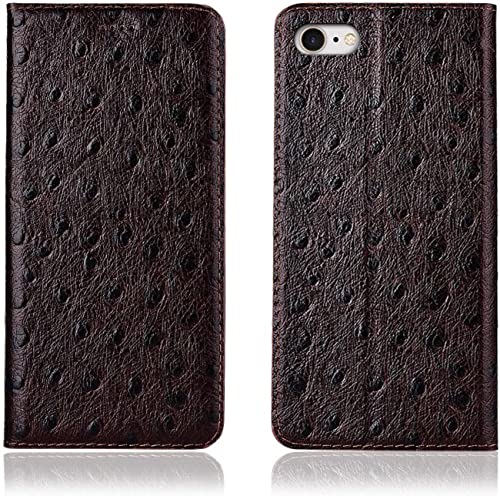 Étui iPhone SE3 2022 texture d'autruche chic marron à clapet magnétique
