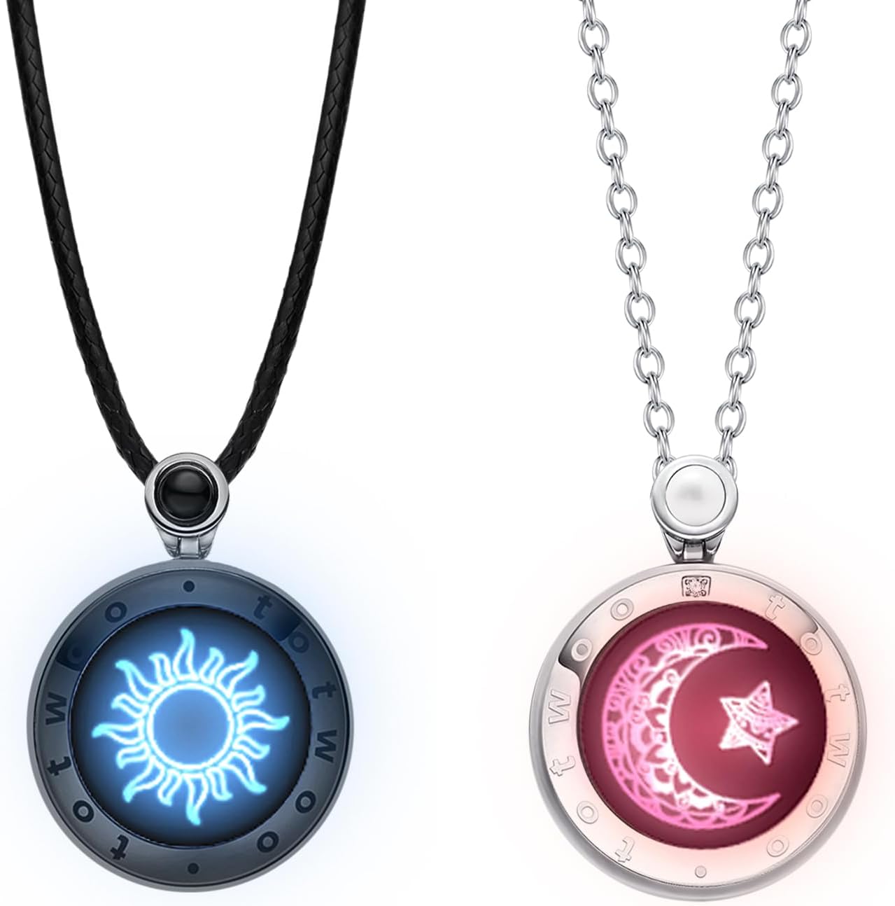 TOTWOO Long Distance Touch Necklace| Vibration & Light Up Smart Necklace for Long Distance Relationship Gifts (Black Rose Gold) Couples Necklace with Natural Agate Gift for Her and Him