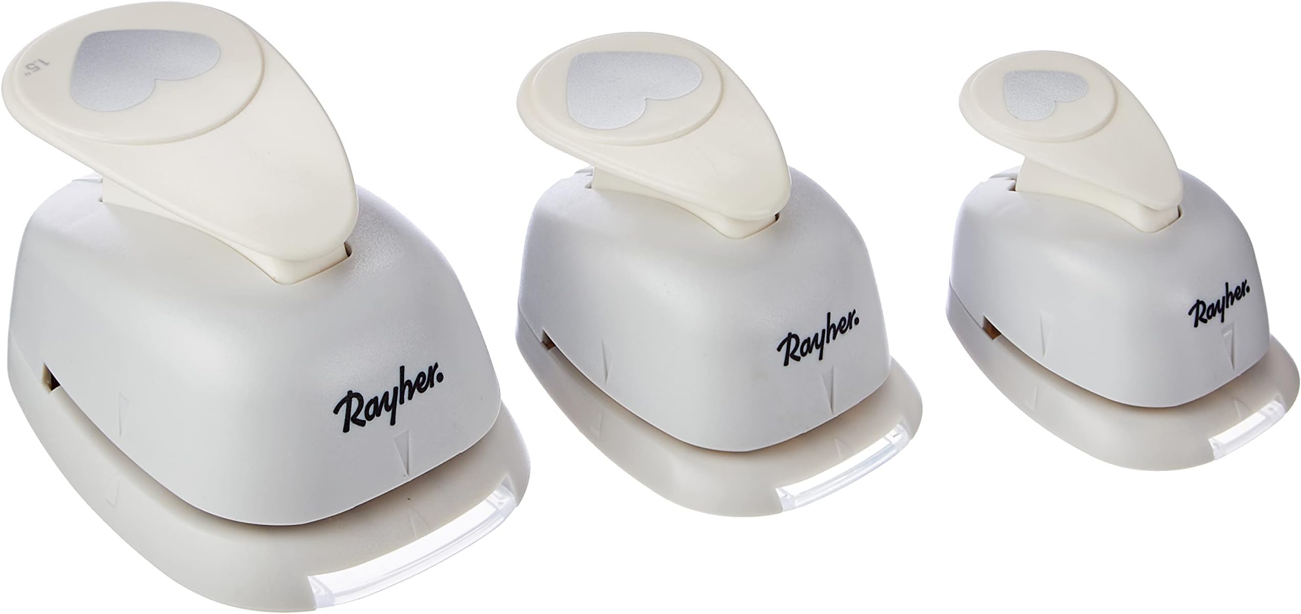 Rayher Motive Puncher Set: Hearts, 1.6 cm + 2.54 cm + 3.81 cm, Tab-Blister 3 Pieces