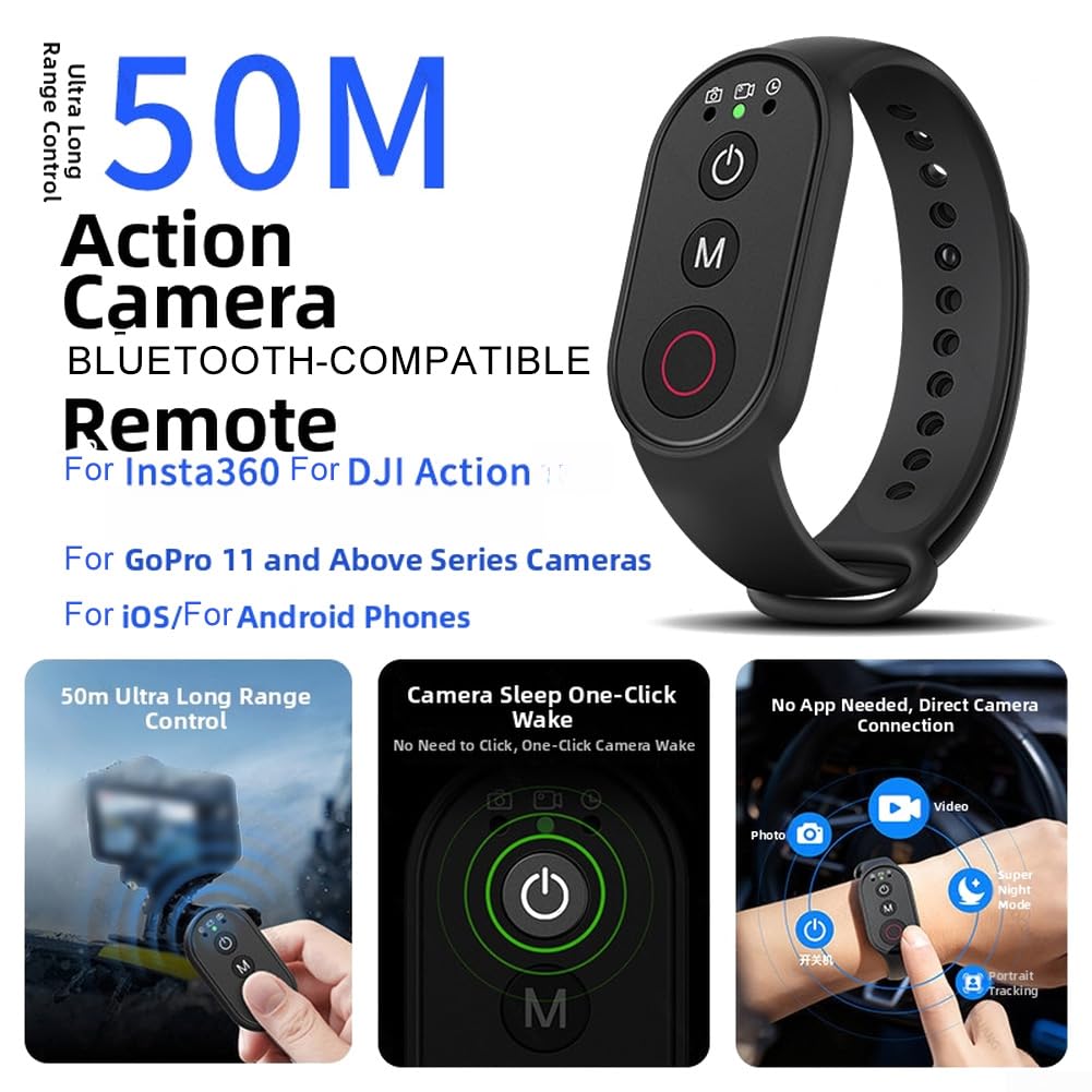 Télécommande Ring pour appareil photo DJI Action 6/5/4 – Pour Insta360 et Go Pro – Déclencheur à distance sans fil pour randonnée, vélo, sports de plein air, photographie (noir)