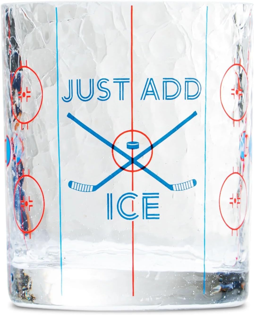 ChalkTalkSPORTS Hockey Whiskey Glass - Just Add Ice - 11 oz Hockey Gift | Rocks Glass, Thick Bottom Keeps Drinks Cool, Hand Wash Only, One Glass, Set of 2 or 4, Hockey Gift, Players Coaches and Fans