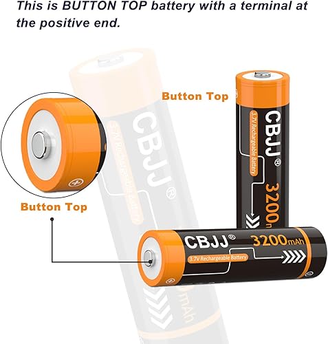 Miniatura 3 de Batería recargable 18650 de 3.7 voltios 3200 mAh, batería superior 18650 para linterna, faro, etc. (paquete de 4, naranja)