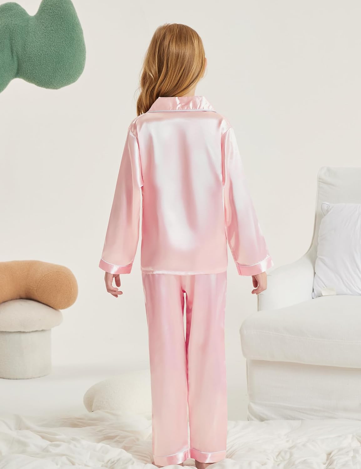 DIPUG Girls Pajamas Satin Long Sleeve Sleepwear Set Silky Feel Pjs for Kids Ages 4 to 13 - Image 3