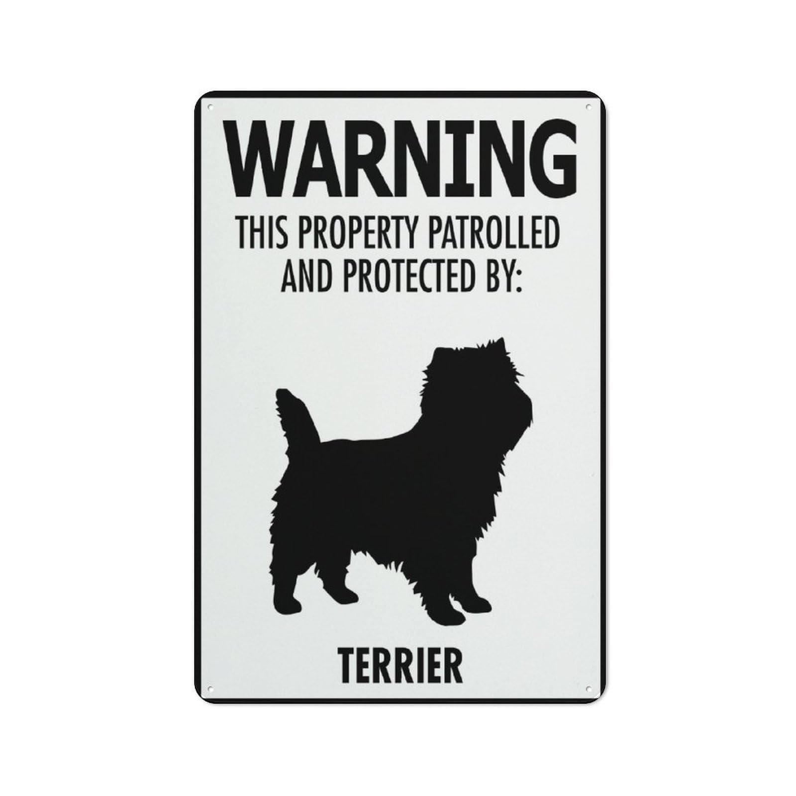 Warning This Property Patrolled And Protected By Terrier Sign Warning Tin Sign Home Kitchen Farm Garden Garage Wall Decor 12X8Inch