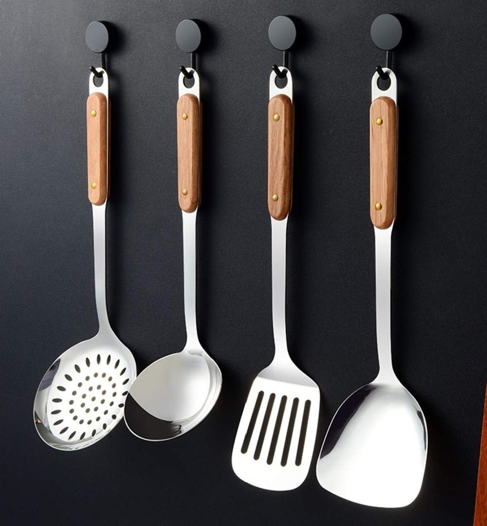 HEXONIQ® Stainless Steel Kitchen Skimmer, Colander with Long Heat Resistant Wood Handle, 37x10 cm 4