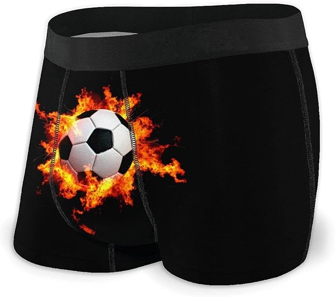 Flaming Soccer Ball Men Breathable Boxer Briefs Stretchy