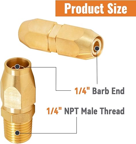 Miniatura 2 de SUNGATOR Empalmador de manguera de aire, accesorio de repuesto neumático de latón, púa de 14 de pulgada x 14 de pulgada NPT macho (4 piezas) de