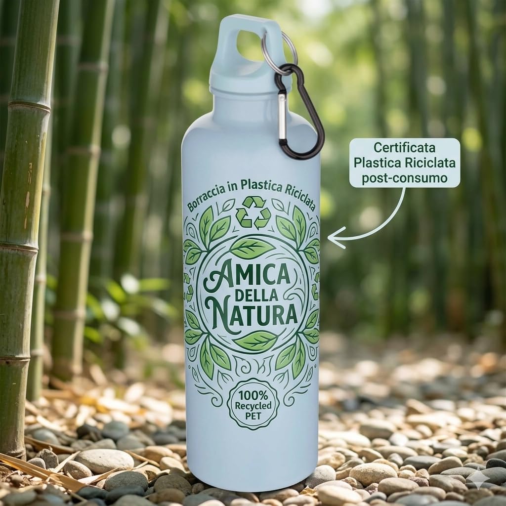 Set 25 Borracce Ecologica Personalizzabili, Made in Italy - 750ml in PET Riciclato Certificato RCS – Kit Personalizzato - Leggera con Moschettone e Tappo a Vite – Per Sport e Ufficio (25, Nera)