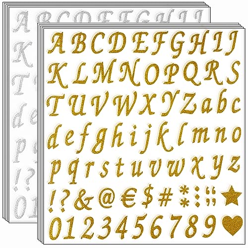 Waynoda 800 Piece Glitter Alphabet Letter Stickers - Self Adhesive, Gold & Silver, for Address Number, Grad Cap Decoration, DIY Crafts & Classroom Decor