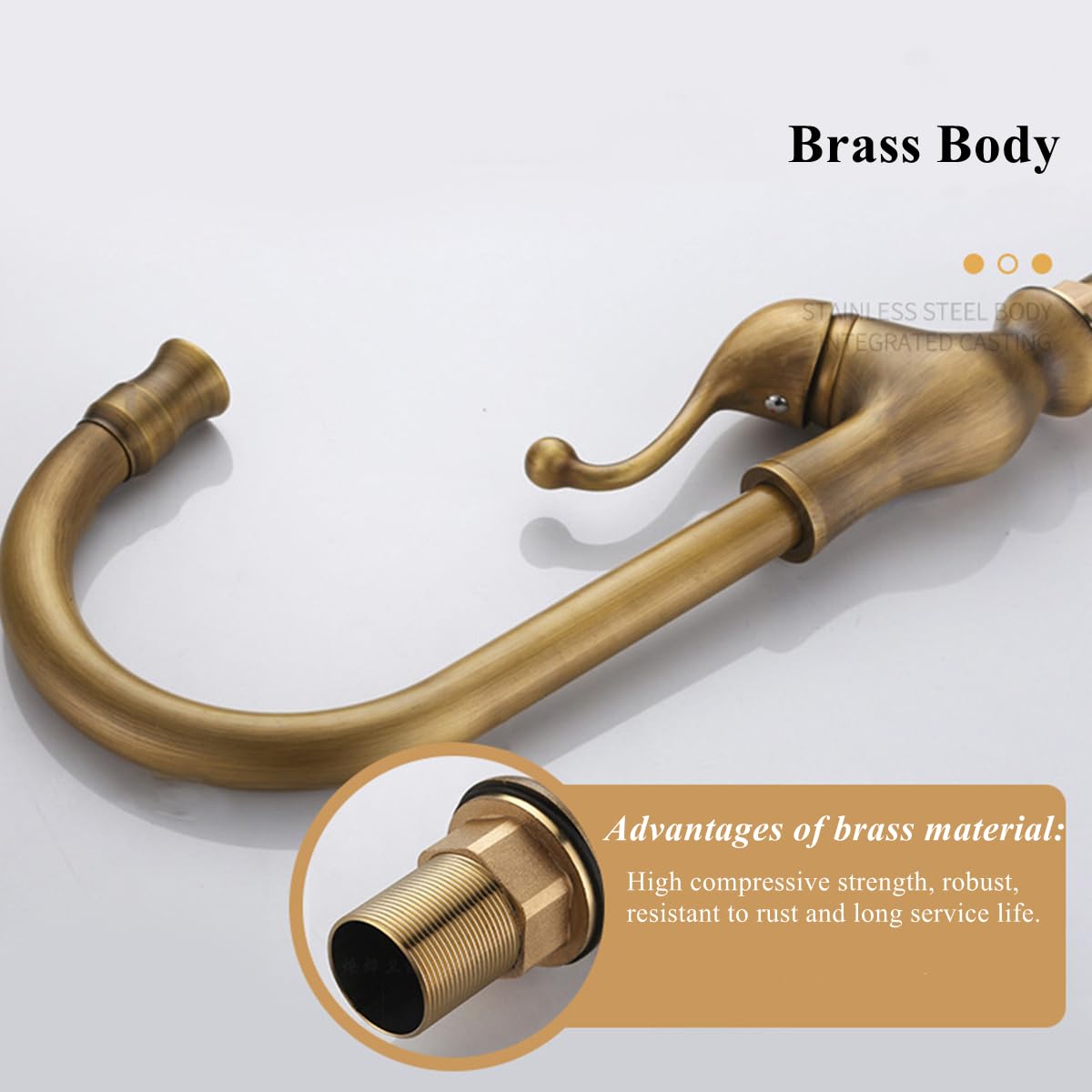 Grifo de cocina (bronce antiguo, monomando de fregadero de cocina, latón retro, grifo mezclador de agua caliente y fría giratorio de 360 °, grifo de lavabo, cuarto de baño, cobre