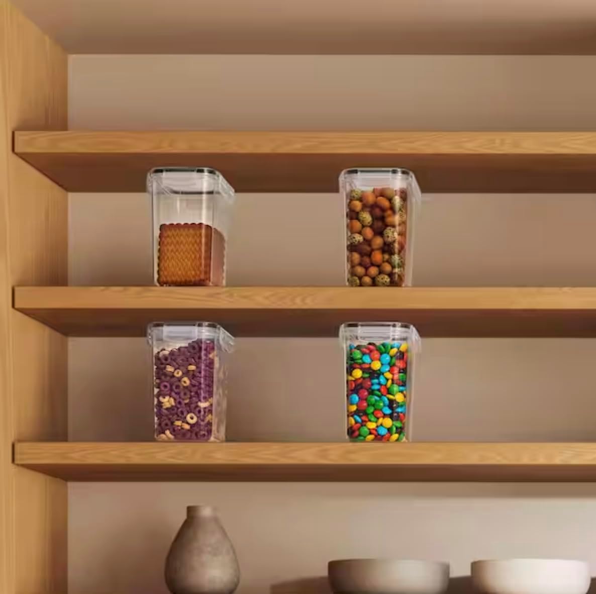 Airtight Food Storage Containers with Locking Lids-4 Pack with Measuring Spoons and Labels GM09239