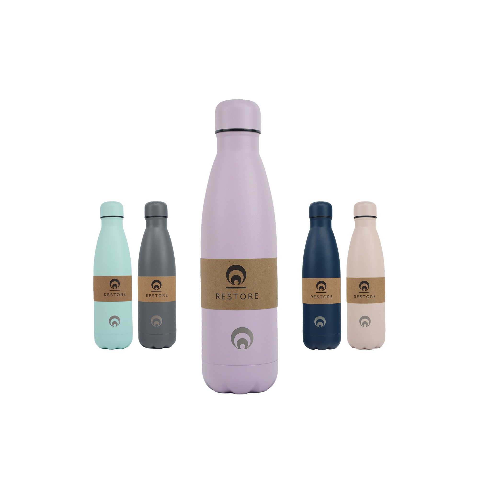 Restore Stainless Steel Water Bottle, Roam Reusable Leakproof Flask, Vacuum Insulated Multi Colour Selection Metal Travel Bottle for Hot/Cold Beverages (Lilac, 500ml)
