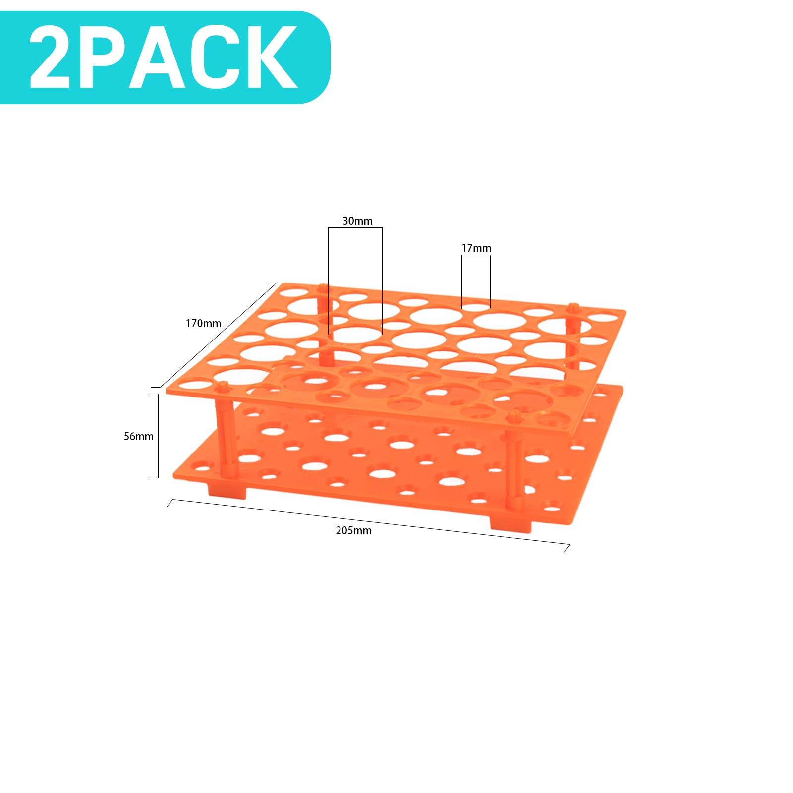 Paquete de 2 estantes de tubo de ensayo, soporte de tubo de centrífuga de plástico desmontable naranja para 10 ml/15 ml/50 ml