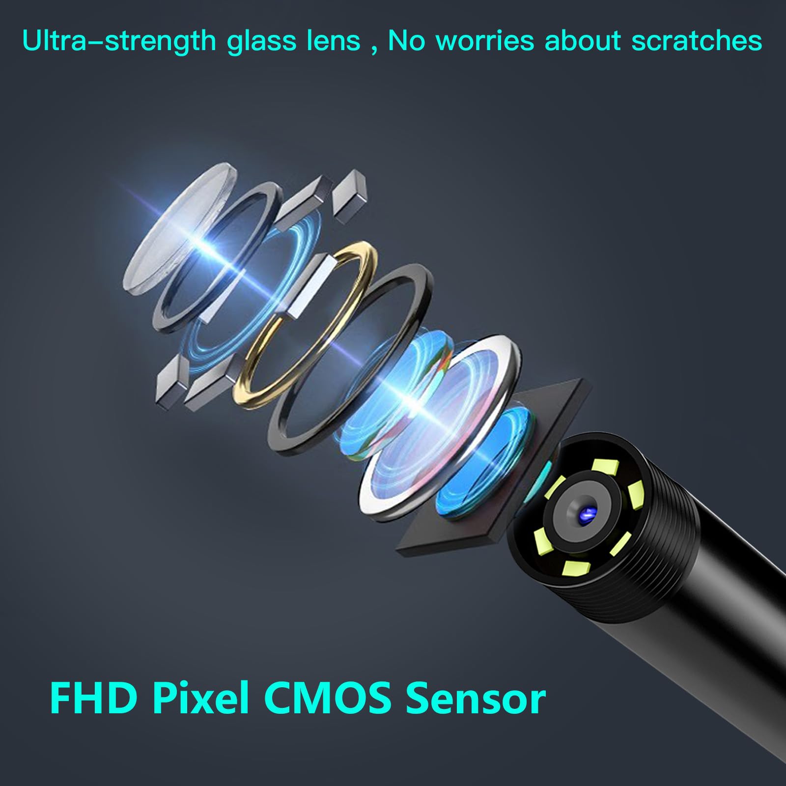 Cámara endoscópica con luz, 1280p HD endoscopio con 6 Luces LED Ajustables, endoscopio con cámara semirrígida de Serpiente de 16,4 pies, cámara de inspección Impermeable IP67 de 8 mm para