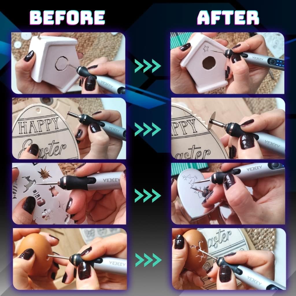 VEXXEV Engraving Pen Kit Electric USB Rechargeable Micro Engraver Cordless Carve Tool for Etching Carving Customizing DIY Art and Crafts on Wood Metal Glass Jewelry Nails Ceramic Stone Plastic Egg 5 61LwR5ECcFL. AC SL1024