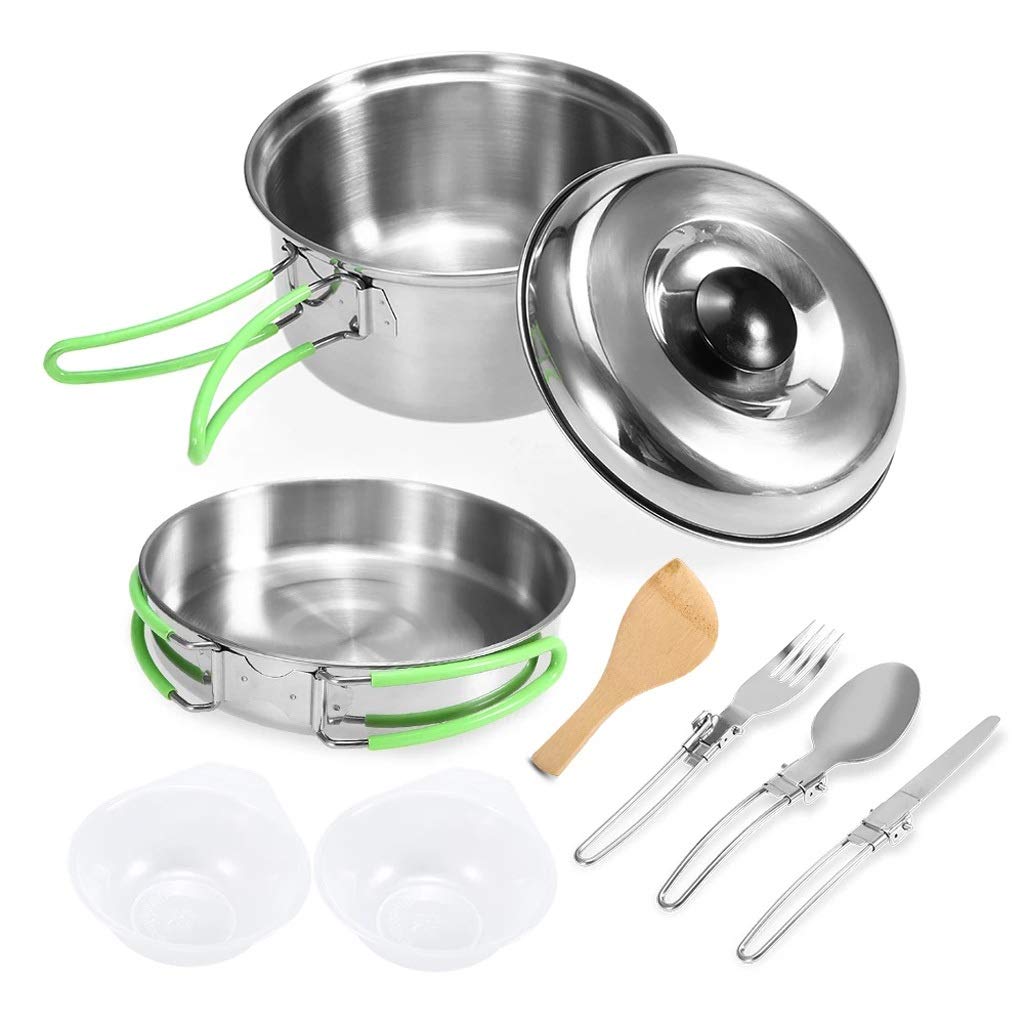 RWRAPS Kit di pentole da Campeggio Zaino in Spalla Escursionismo Picnic Set di pentole e padelle da Cucina Set di Posate da tavola Set di Utensili da Cucina