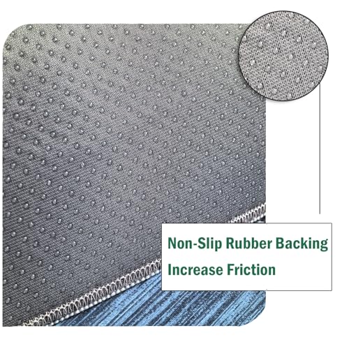 Tapis de passage antidérapant et lavable grand format bleu uni - 6