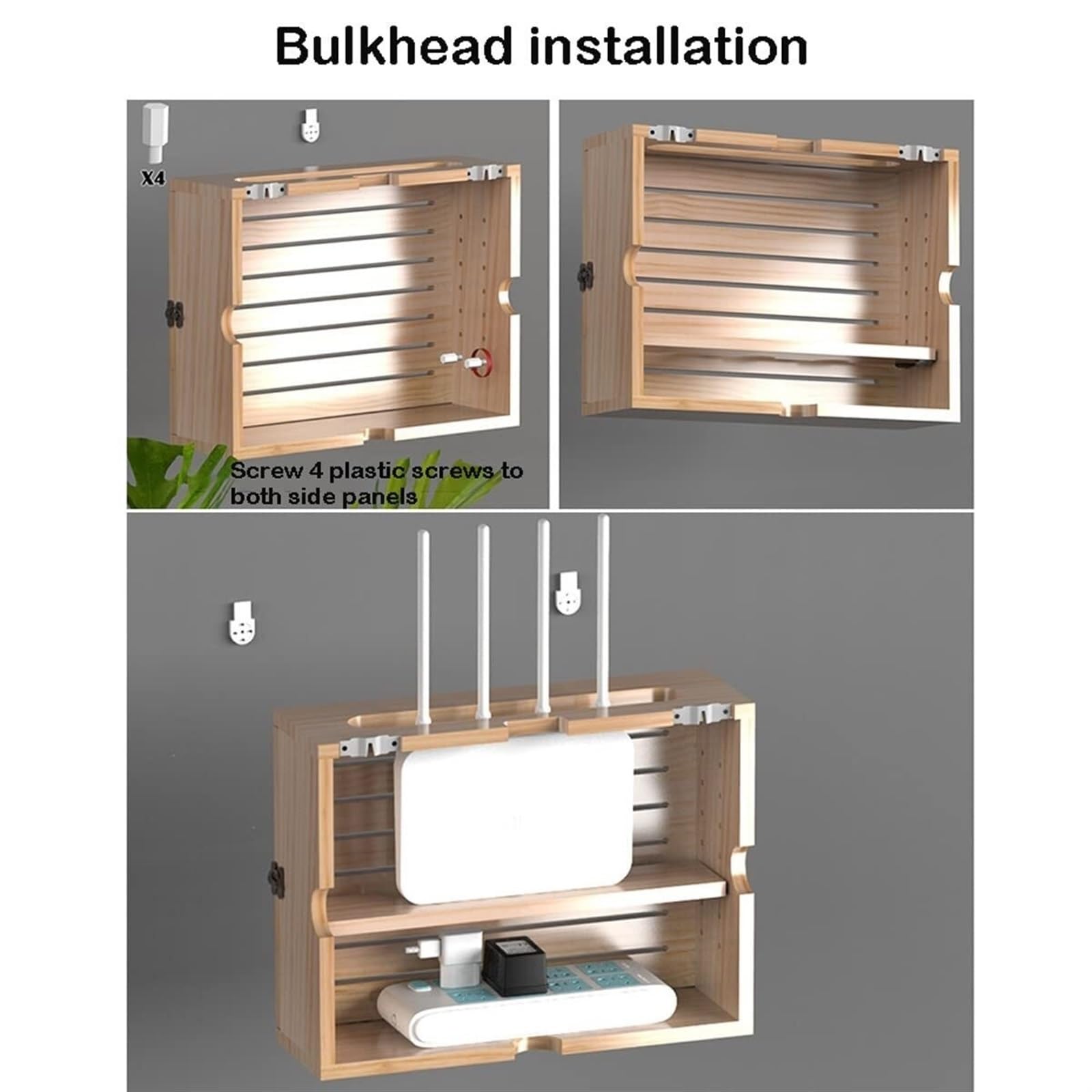 WLAN Box Router Kasten Cable Management Box Modisch Holz Set-Top-Box Drahtlose Aufbewahrungsbox Schwimmende Rack Wandregal Schwebend Wall Shelves (Color : Style 2, Size : 40Cm)