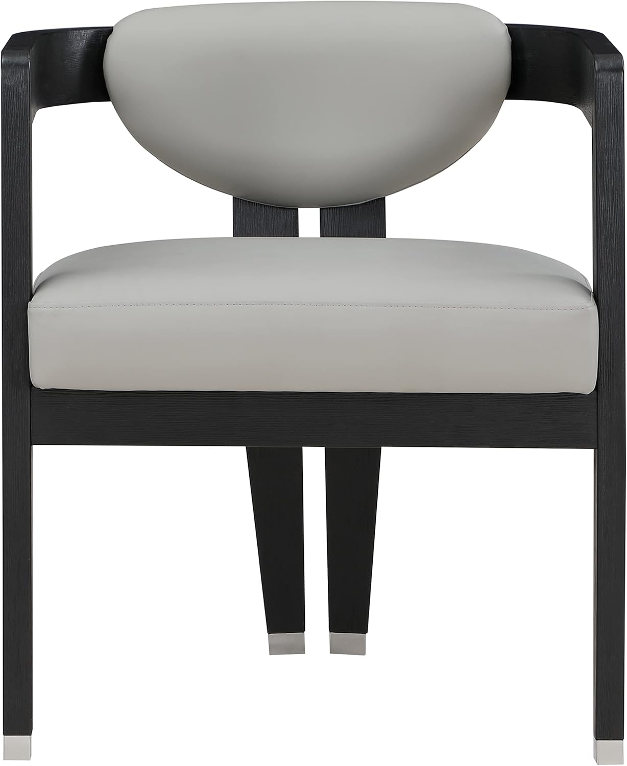Meridian Furniture 563Grey-C Carlyle Collection Modern | Contemporary Dining Chair, Solid Wood Brushed Black Finish, Soft Grey Vegan Leather, Brushed Chrome Accents, 24" W x 23.5" D x 29" H, Grey