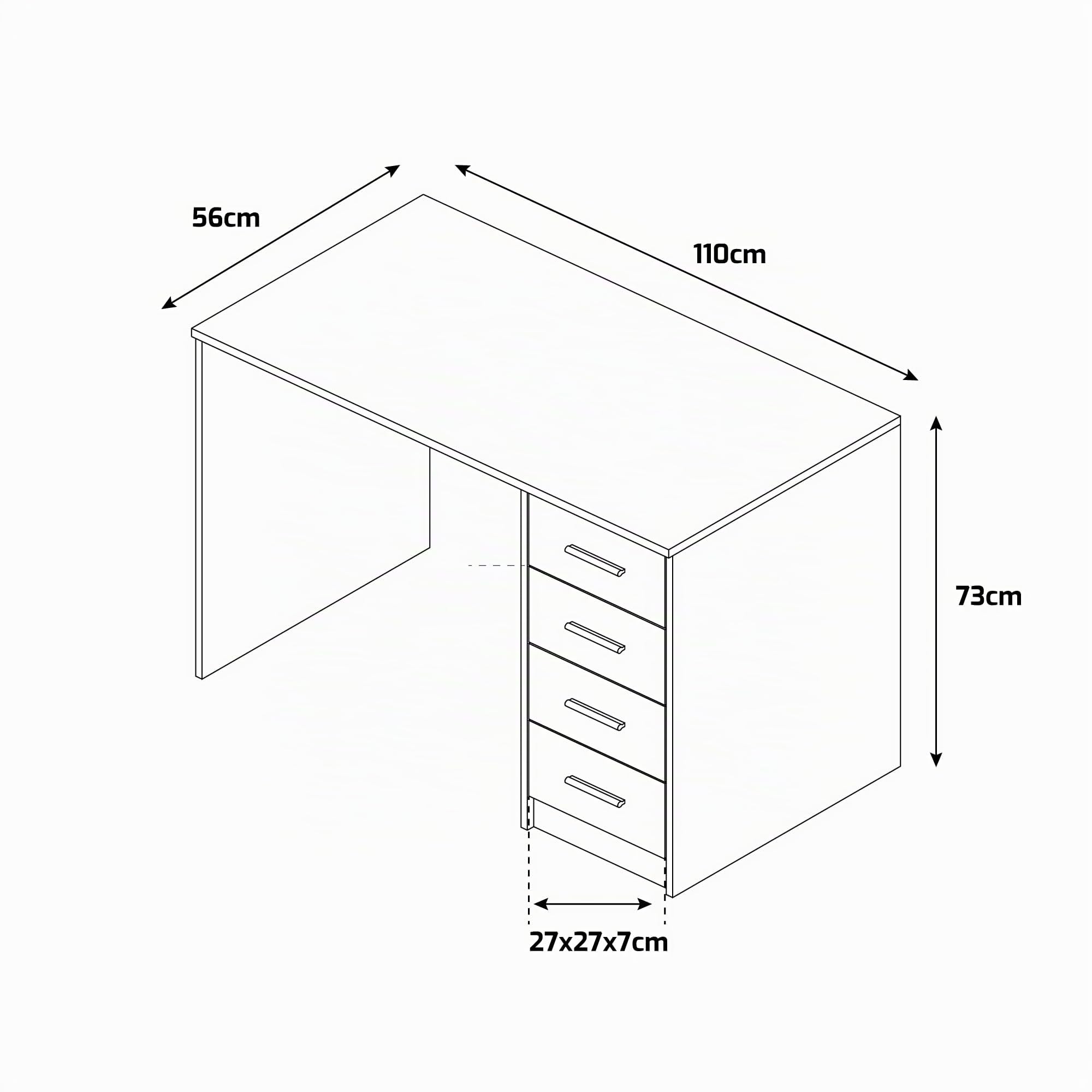 FRANKYSTAR Cassiopea - Scrivania con 4 Cassetti 110x56x73 cm per PC da Ufficio in Legno Bianca