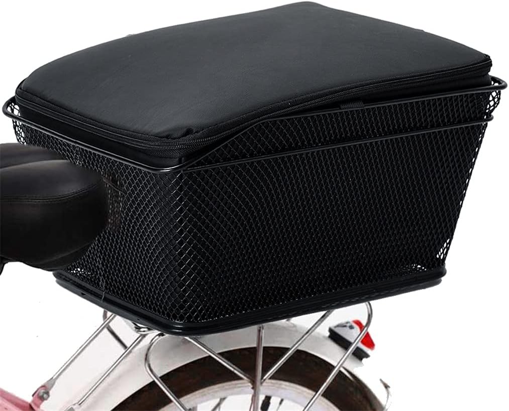 Rear Bike Basket Large Capacity Metal Wire Bicycle Bag Waterproof Rainproof Cover