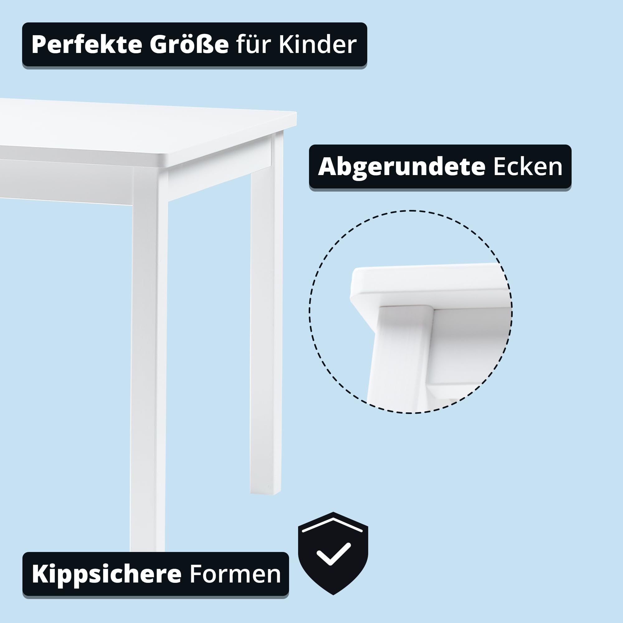 KHG Kindertisch Massivholz lackiert weiß Landhaus für Kinderzimmer, 4-Fußgestell, Pflegeleichte Oberfläche, robust, kindgerechte Höhe 66 x 51 x 50 cm