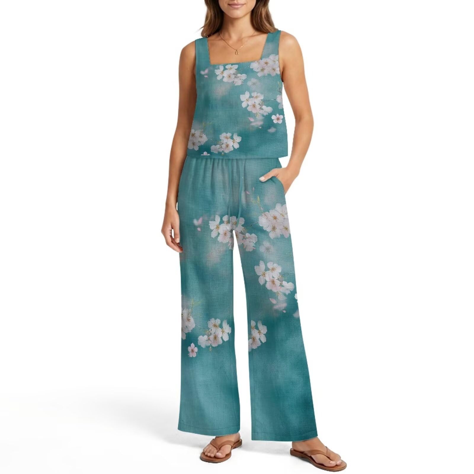 Xoenoiee Set da 2 pezzi da donna con canottiera e pantaloni, abiti estivi abbinati per vacanze al mare, taglie S-2XL