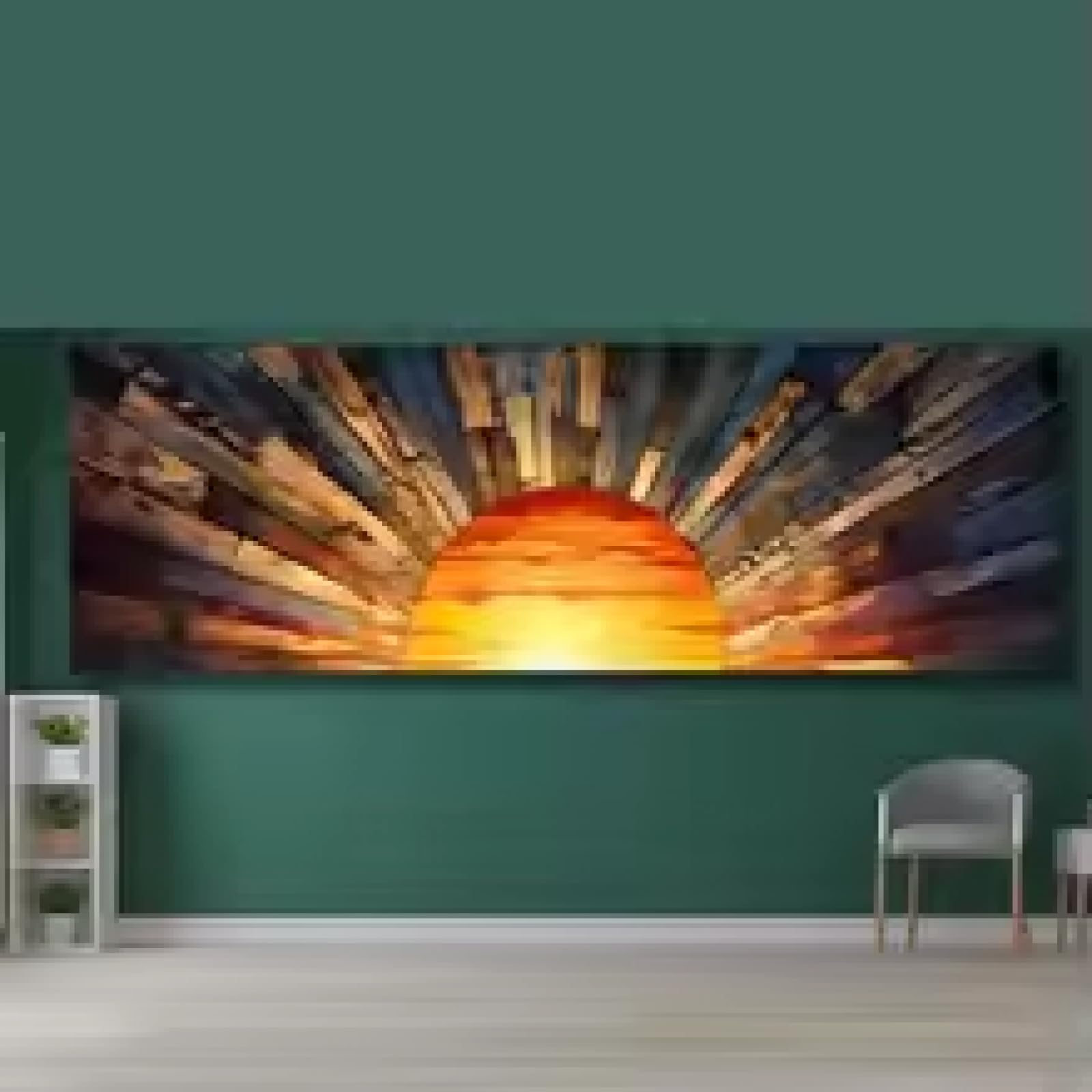 ZHUOYA Panoramic Sunrise and Sunset Ready To Hang Canvas Long Sunshine Bedroom Wall Art Sunrise Landscape Wall Art Home decor 90x180cm Frameless