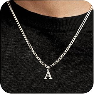 Initial A-Z Letter Pendant Necklace for Men 18K Gold Plated Capital Init...