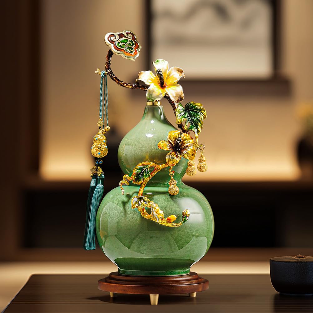 Ceramika Ozdoby Tykwa Feng Shui Pieniądze Szczęście hulu Feng Shui Umywalka skarbów Skarb Nakładka na biurko Wystrój dla biura Fortune Miedziane ozdoby Staromodne,Green