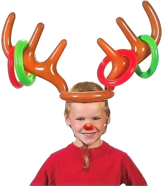 DERAYEE Christmas Inflatable Reindeer Antler Hat with Rings Party Toss Games for Kids All Family