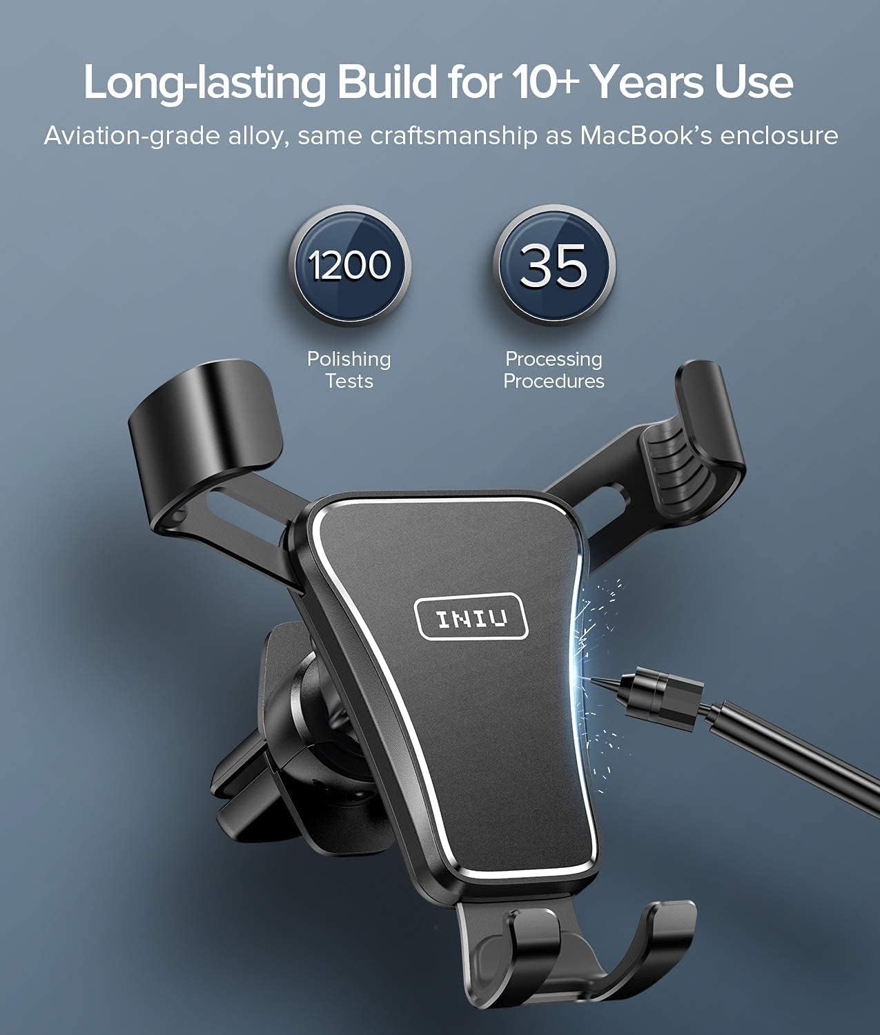 INIU Car Phone Mount, 360° Universal Gravity Air Vent Phone Holder for Car, One Hand Cell Phone Car Holder Stand Compatible with iPhone 12 11 Pro XS Max X 8 7 Plus Samsung S20 S10 Note 9 Google LG GPS