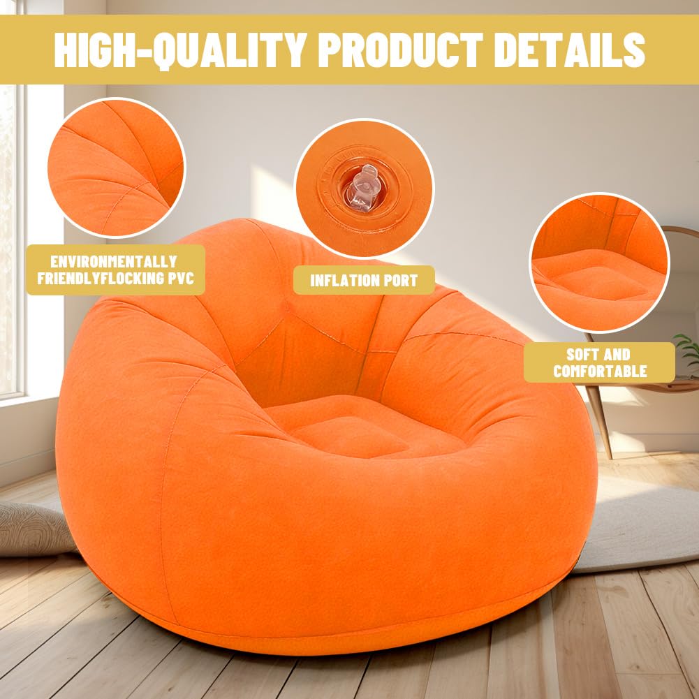 Divano gonfiabile in pvc – singolo sedile pouf divano pieghevole per esterni, poltrona gonfiabile, poltrona lounge leggera (arancione)