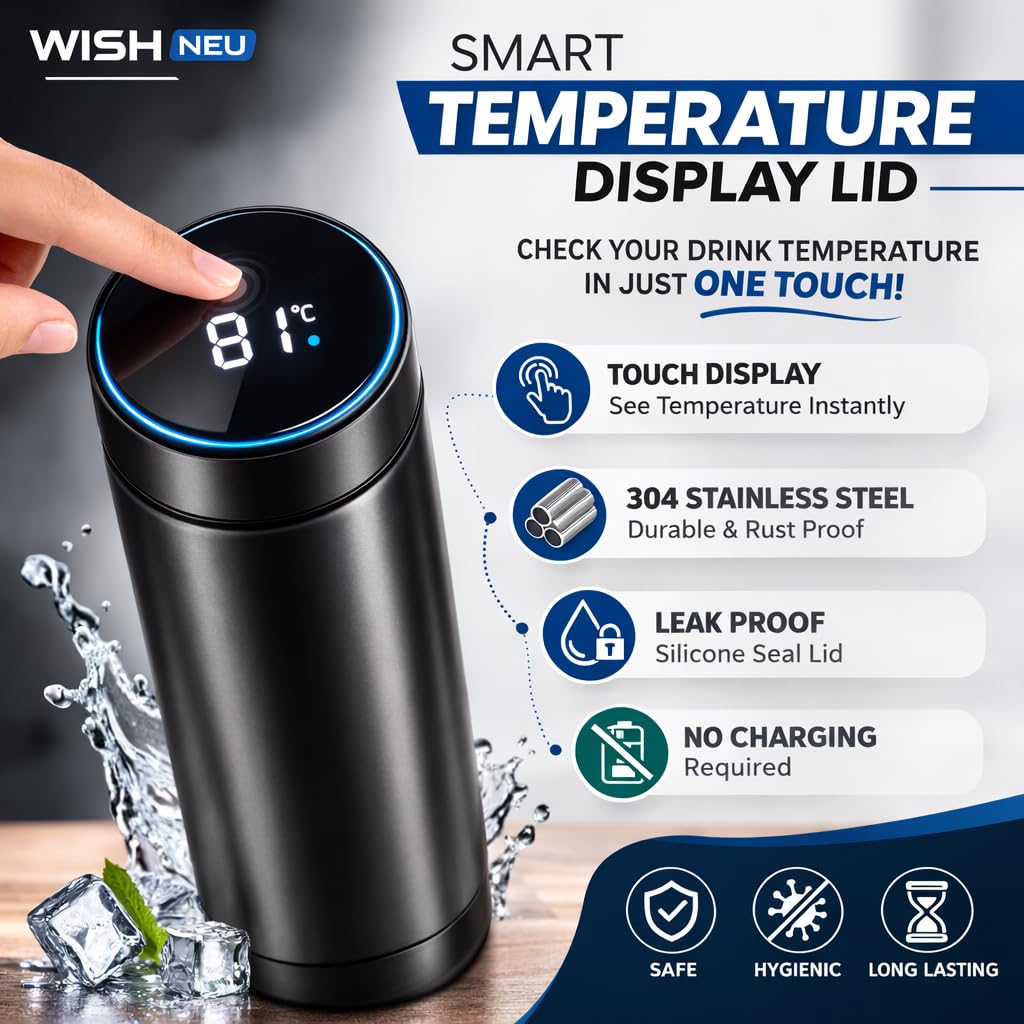 Customised Temperature Water Bottle with Your Name | Stainless Steel Smart Water Bottle with LED Temperature Display | Leakproof | Travel, Kids, Fitness, Sports, Gym, Workout 500ml — Amazon image 8