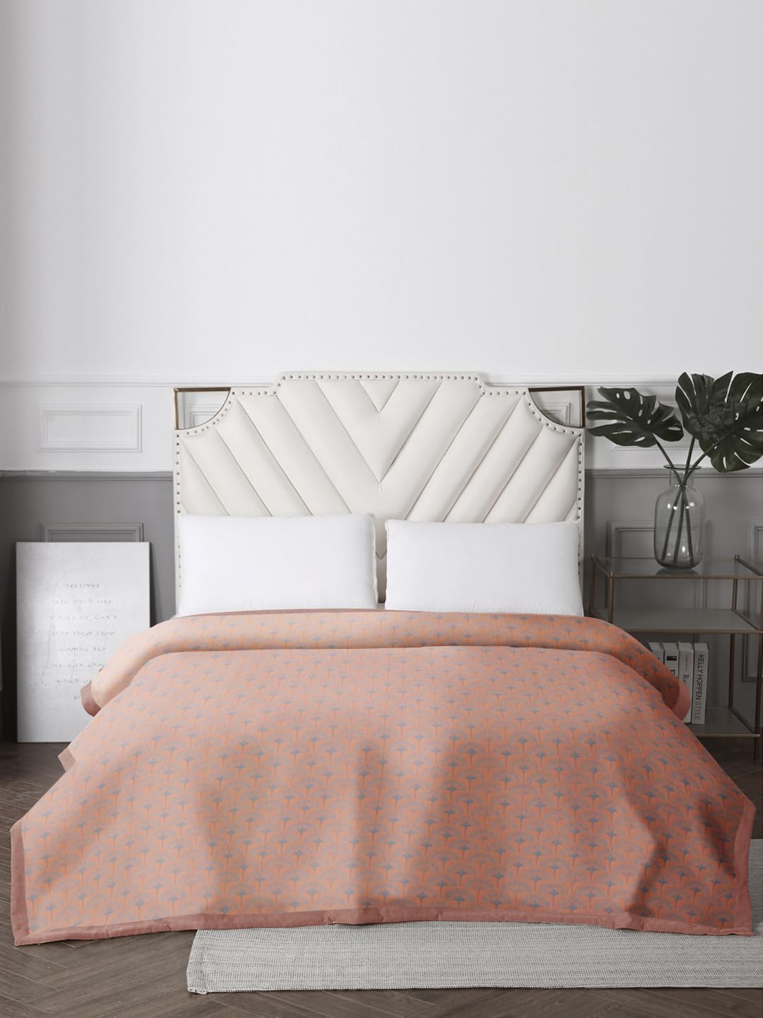 URBAN DREAM Fashion Abstract Floral Weave Peach and Grey Bedspread-image-46
