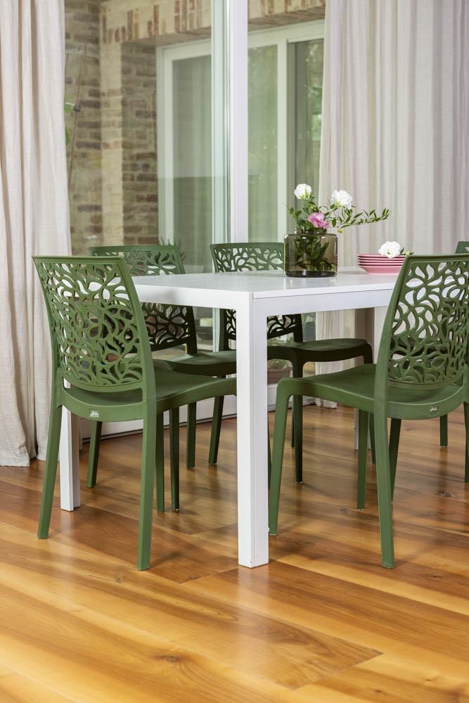 Sillas de resina moderna apilables de polipropileno con fibra de vidrio, para interior, cocina o comedor, exterior y jardín, sillas de restaurante y contract - Anna (6 Sillas, Verde oliva)