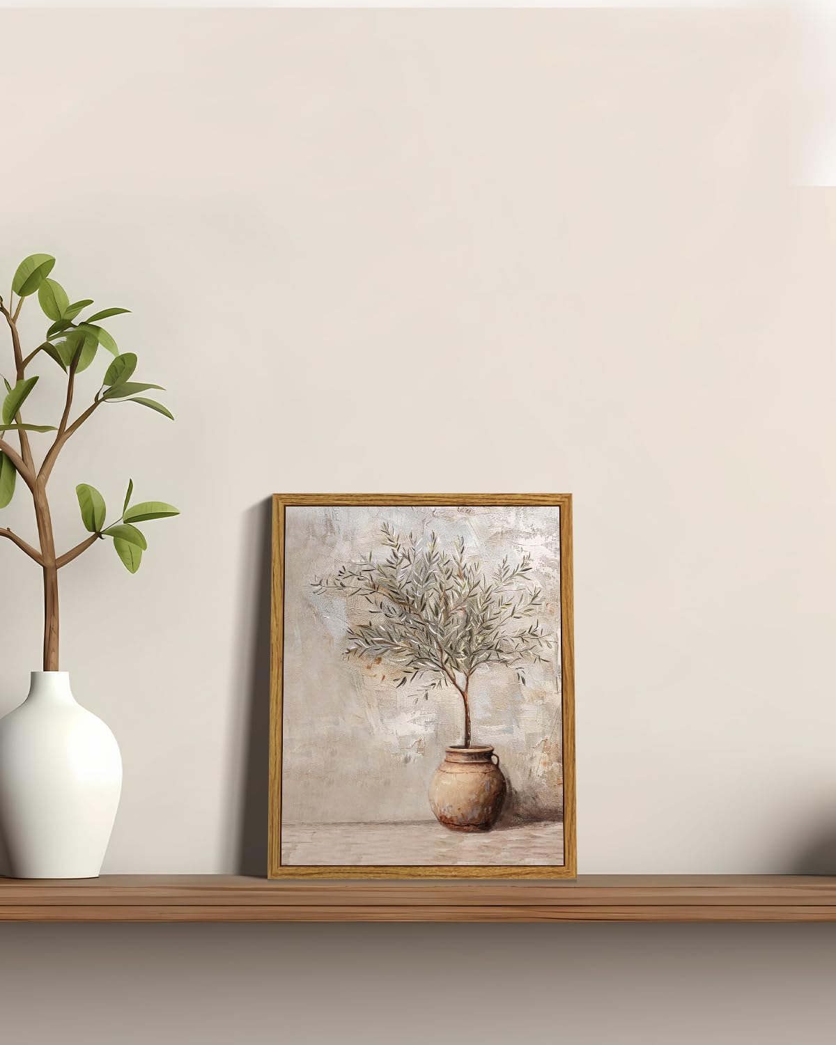 ARPEOTCY Vintage Framed Botanical Wall Art, Bedroom Bathroom Rustic Farmhouse Art Decor, Olive Tree in Vessel Canvas Print Retro Paintings, Home Neutral Antique Decor, 8x10 Inch