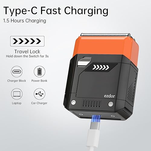 Miniatura 4 de Maquinilla de afeitar eléctrica para hombres, mini afeitadora de aluminio con 3 cuchillas, USB-C, recargable, impermeable, inalámbrica, con estuche
