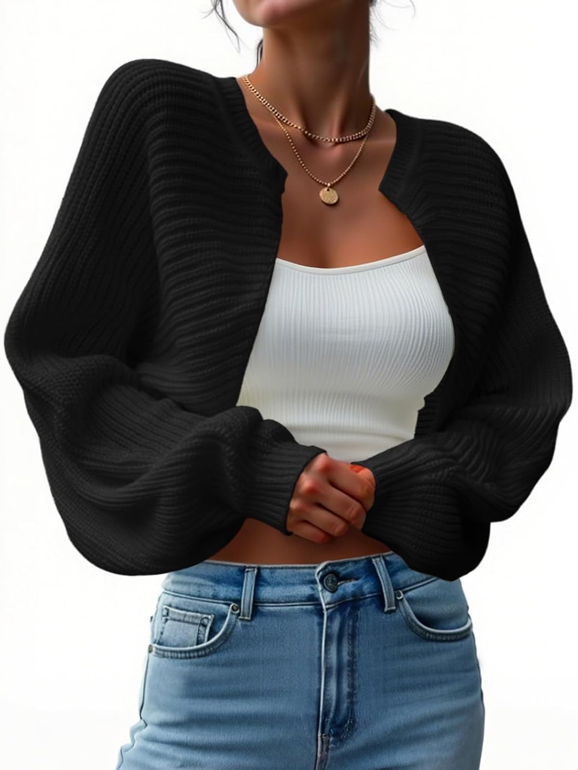 Yousify Womens Bolero Shrug Sweater Open Front Cropped Cardigans Knit Fall Trendy Casual Long Sleeve Y2K Tops