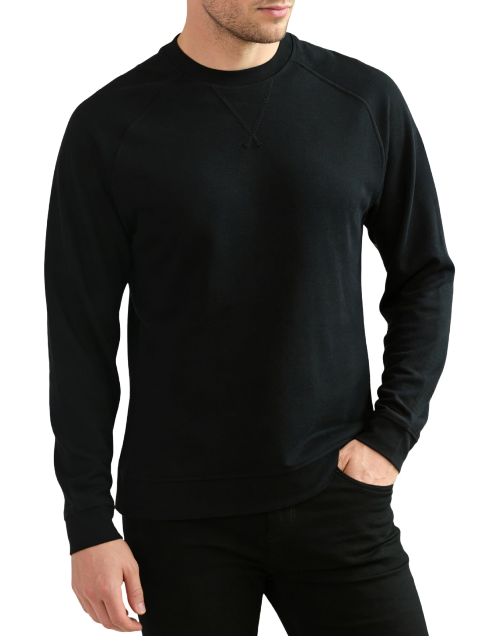 Merino Wool crew neck Sweatshirt for Men for Work Golf Lightweight Warm Long Sleeve Shirts for Men