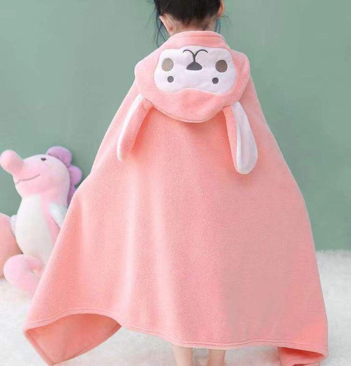 empoison baby hooded bath towel | ultra soft coral fleece kids bath towel, quick dry & highly absorbent | cute animal hood wrap blanket for baby & toddler (70 x 140 cm) (pink)