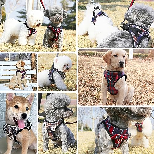 Soft Plaid Dog Harness, Adjustable No Pull Reflective Comfort Padded Pet Vest For Dogs (Brown&Blue, X-Small) #TOP4