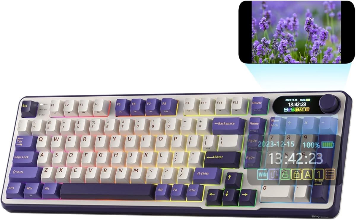 RK ROYAL KLUDGE S98 Mechanical Keyboard w/Smart Display & Knob, Top Mount 96% Wireless Mechanical Keyboard BT/2.4G/USB-C, Hot Swappable, Software Support, Massive Battery, 98 Keys : Video Games