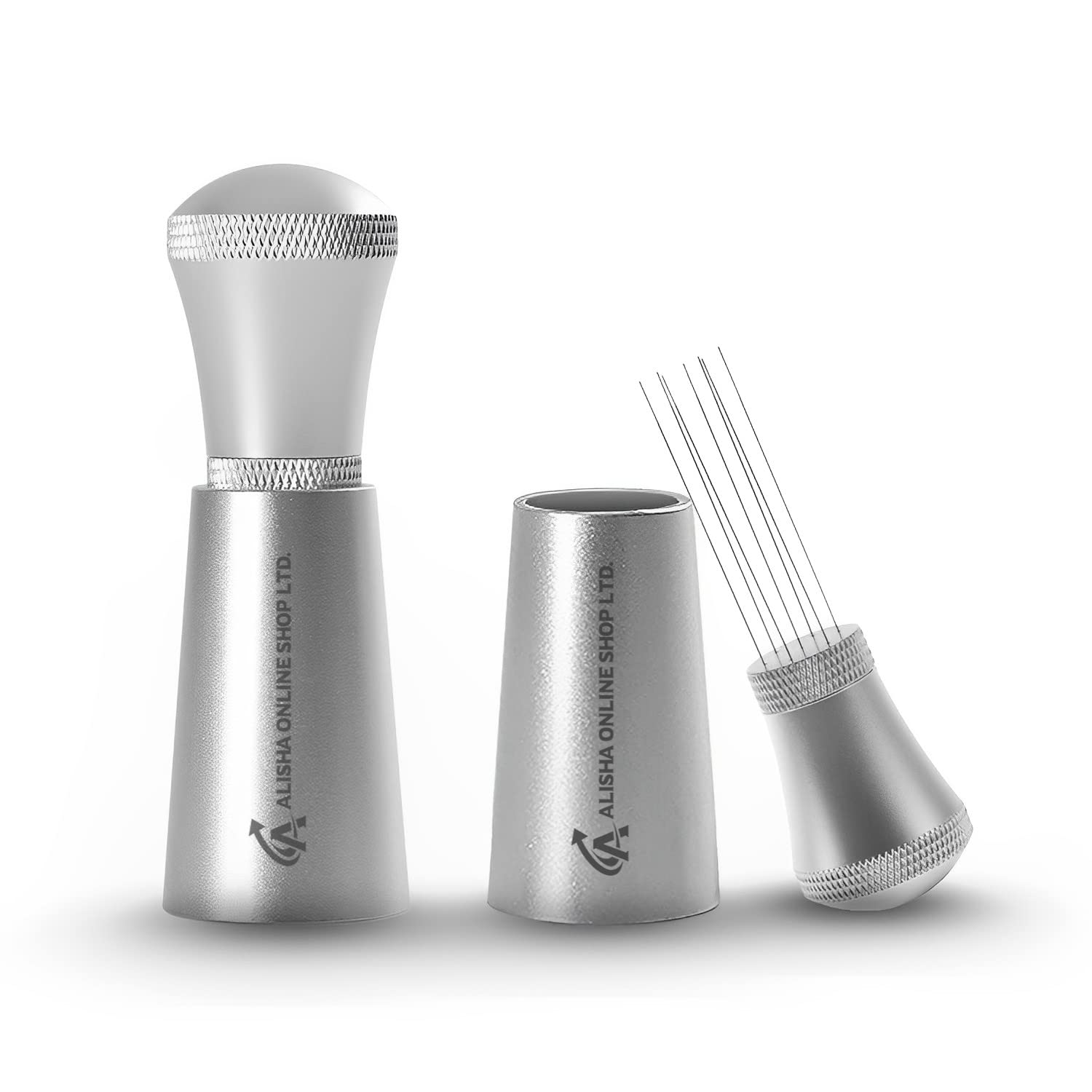 wdt Tool Aluminum Alloy Tool Espresso with Stand -10 Free Replacement Coffee Needles - Coffee Distribution Tool 0.4mm Thick Stainless Steel 7 Needles- Professional Barista Coffee Distributor