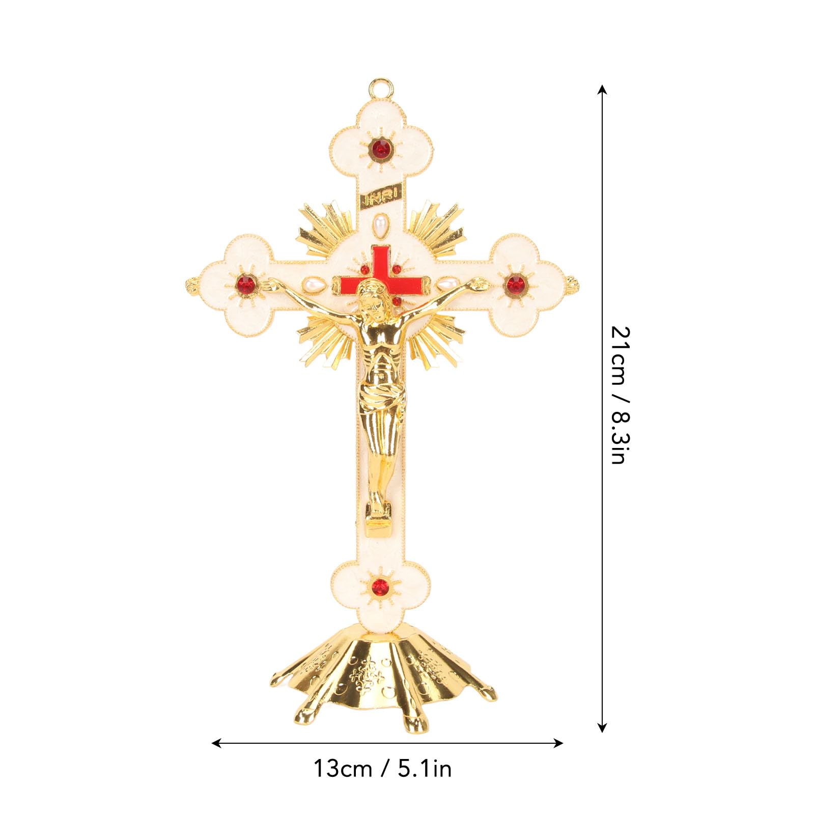 Fockety Stojący Krzyż Znakomity Metalowy Krzyż Stojący Elegancki Retro Retro Krzyż Krzyż Czerwony Rhinestone Dekoracji Z Podstawą Katolicki Krzyż Jezusa Długotrwały