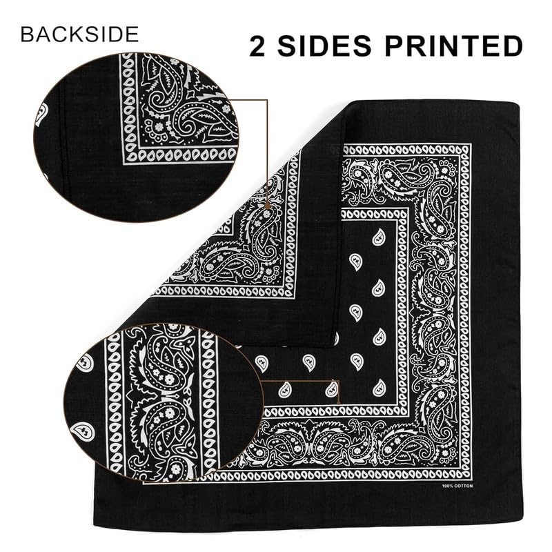 DIKHAWA Unisex Soft Breathable Cotton Paisley Printed Cowboy Bandanas,Headband,Scarf (BLACK,RED,ROYAL BLUE,WHITE,NAVY BLUE_50CM X 50CM_Pack of 5) 1