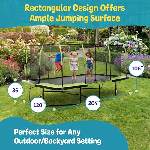Image of Upper Bounce Rectangle Trampoline Set with Top-Ring Enclosure Net, Outdoor Backyard Recreational, Gymnastics Activity for Kids and Adults, High Weight Capacity 500 lbs