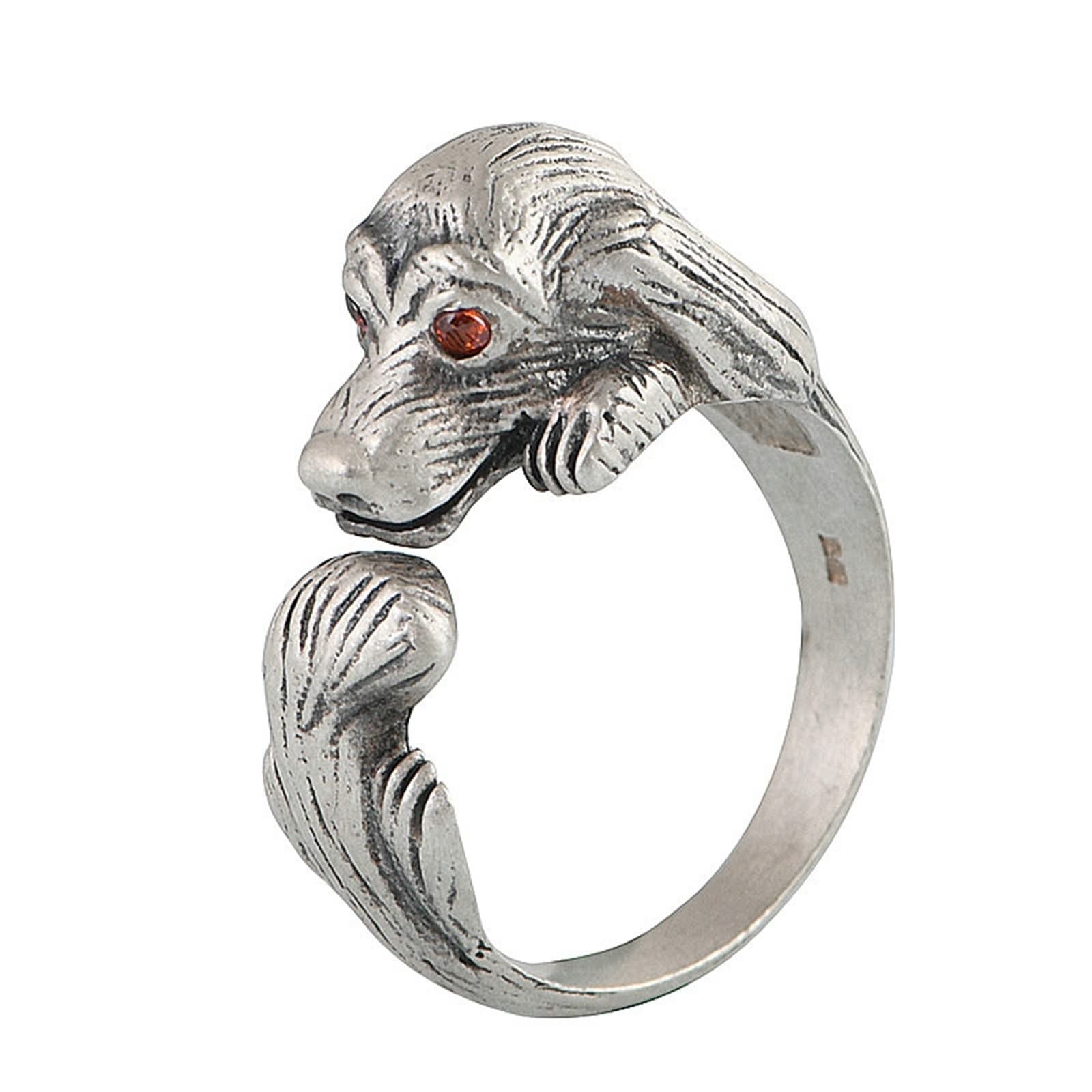 Beydodo Herren Ring Silber 990, Ringe Männer Gothic Hund mit Zirkonia Silber Ring Personalisiert Freundschaftsringe Einstellbar